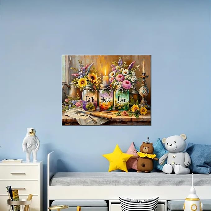 Faith Hope Love Wishing Bottle Paint by Numbers Kit for Adults 16x20 inch | Adult Paint by Number Kits on Canvas, DIY Acrylic Oil Painting by Numbers for Gift Home Wall Decor (Without Frame)