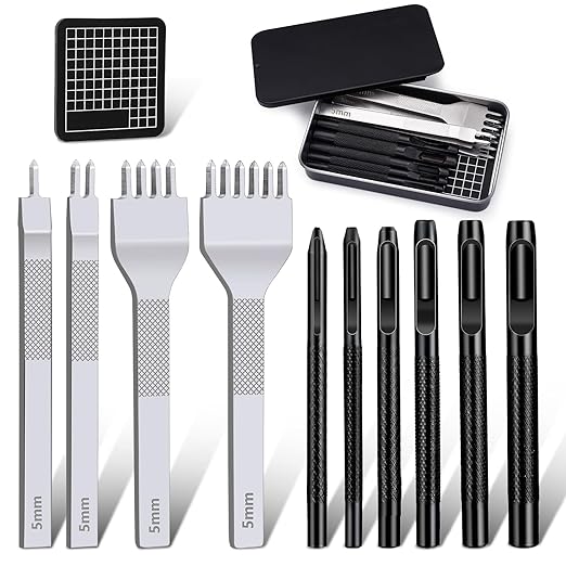 Leather Stitching Punch Hole Punch Tool Set, 5mm 1/2/4/6 Prong Punch Chisel