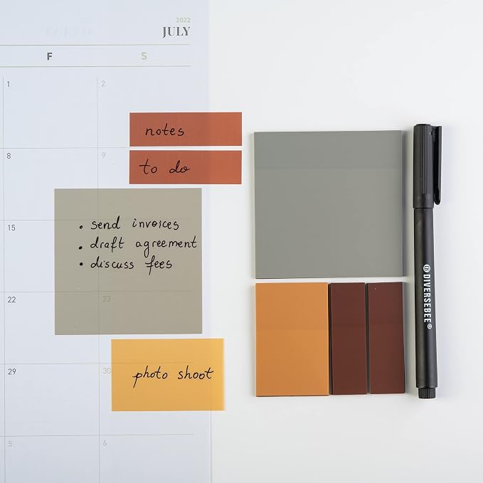 DiverseBee Transparent Sticky Notes Set with Quick Dry Pen (Dune)