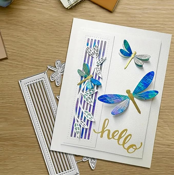 Scrapbooking Die-Cuts, Happy Birthday Ballon Metal Cutting Dies for Card Making, Paper Craft Punch Template, Background Embossing Stencils, DIY Album Décor(Striped Dragonfly Vines-12.8x9.1cm)