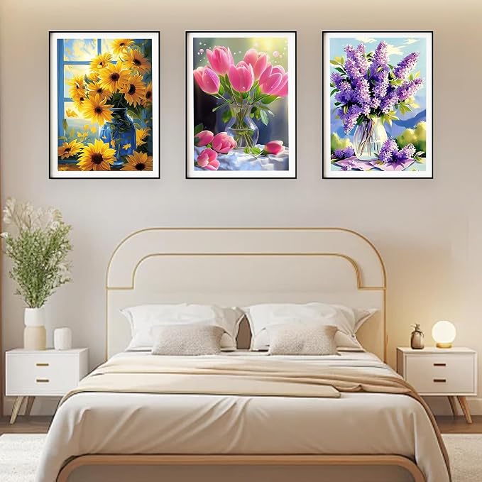 DOZEEZOP 6-Pack Diamond Art Kit for Adults, 5D Diamond Painting 12x16 Inch | Flower pictures, Full Round Drills, Home Wall & Shelf Decor, Beginner-Friendly DIY Craft, Stress Relief, All-Occasion Gift