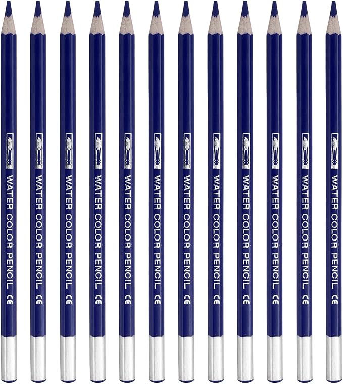 PATIKIL Watercolor Pencil, 12Pcs Water Soluble Pencils for Blending, Coloring, Sketch Drawing, Painting, Dark Blue