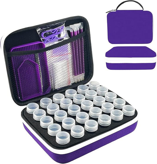 30 Slot Diamond Painting Storage Containers | Purple 30-slot storage box with tools & accessories for diamond art