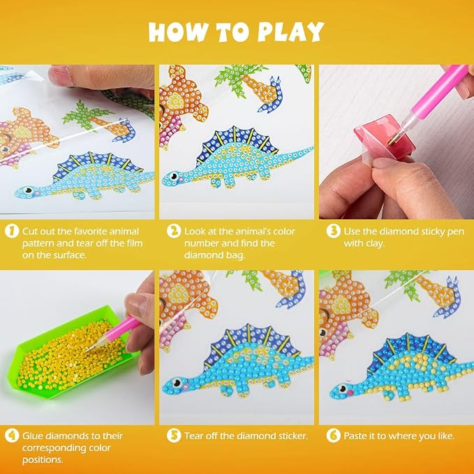 Labeol Diamond Art Kits for Kids Boys and Girls Ages 6-8-10-12 Easy to DIY Creative Diamond Art Sticker Craft by Numbers Kits for Kids and Adult Beginners (New Dinosaurs)