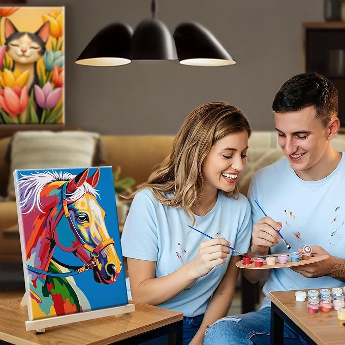 SparkGlow Horse Paint by Numbers Kit for Adults with Frame, 8×12 Inch | Easy Paint by Number, Include Easel, Premium Canvas, Relax and Fun Activities, Number Painting for Gift, Wall Decor