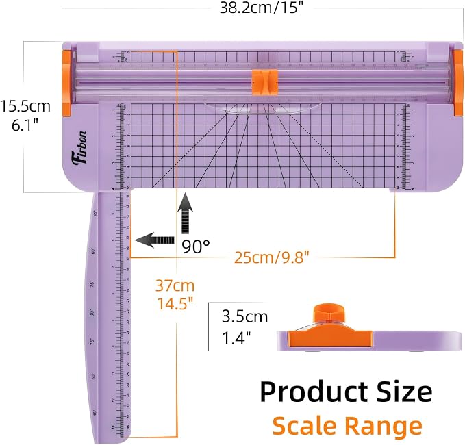 Firbon A4 Paper Cutter, 12 Inch Paper Trimmer with Extened Ruler, Purple | 12 Sheet Capacity | CM & Inch Scale | Spring-Loaded Safe Blade | Cuts Cardstock, Vinyl, Coupons, Labels & Scrapbooking Crafts
