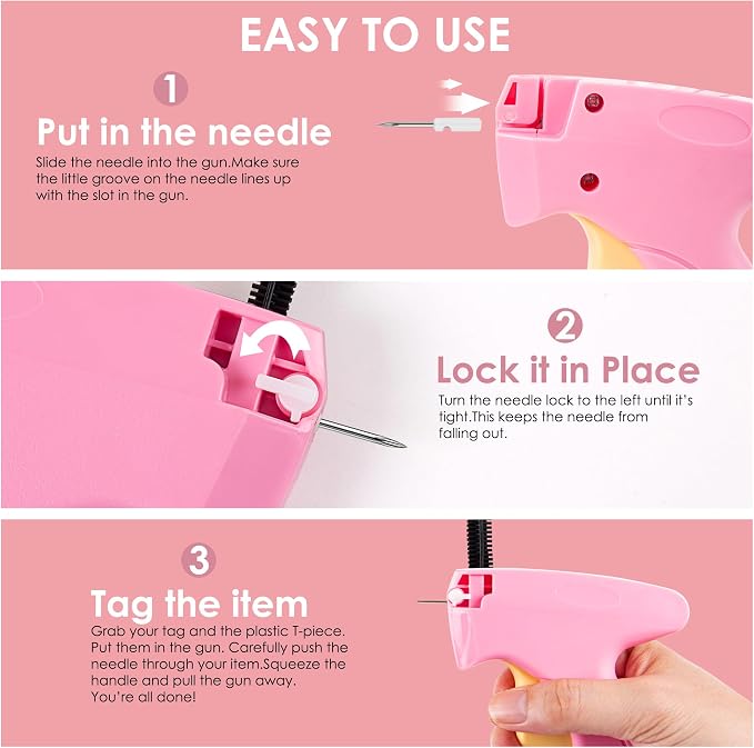 Stitch Gun for Clothes - Handheld Stitch Gun Quick Clothing Fixer - Mini Sewing Kit Micro Tagging Gun - Includes 6 Needle, 1000 Black Fasteners & 1000 White Fasteners (Pink-Yellow)