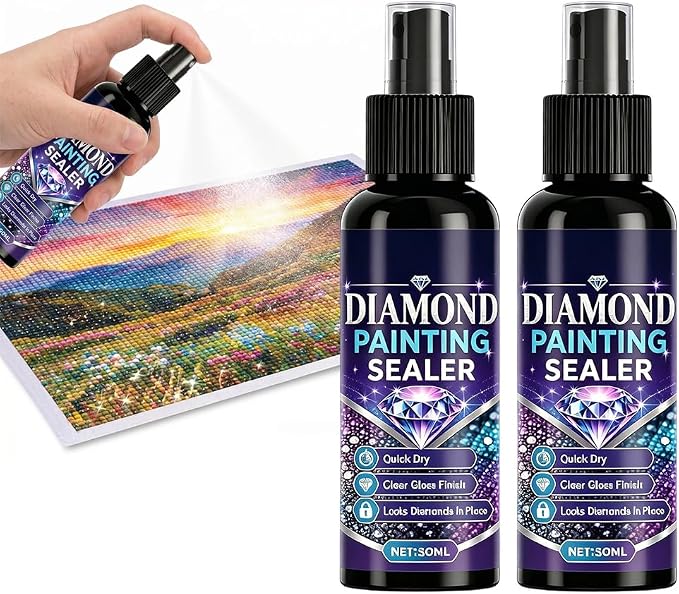 Diamond Art Sealer, 2027 New Diamond Painting Sealer Spray, 100ml Quick Dry Gloss Finish Sealant for Diamond Art, Clear Protective Coating to Secure Drills (100ml*2（3.38floz）)