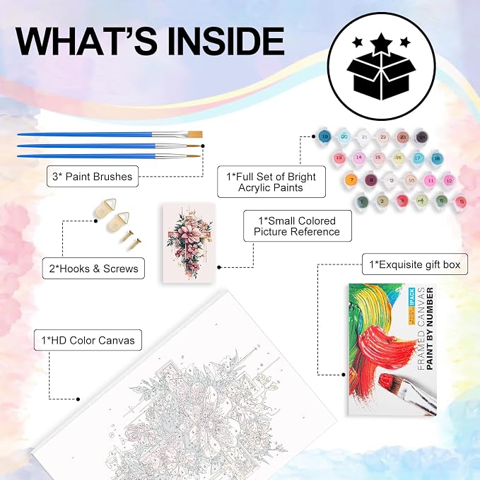 Yezavesu Framed Paint by Numbers Kit for Adults Beginner & Kids Ages 8-12, Cross Flower Paint by Numbers with Frame, DIY Number Painting for Adults Cross Flower for Home Wall Decor Gift 8X 12 inch | With Frame Canvas 8x12 inch, DIY Acrylic Painting by ...