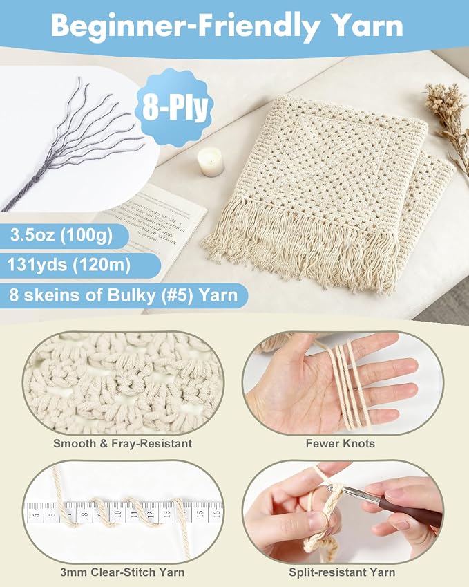 Arborthread Crochet Kit for Beginners, Easy All-Season Pocket Shawl & Scarf Crochet Kit for Adults w/Ample Premium Yarn to Fit Different Sizes, Step-by-Step Video & Instructions, Light Khaki