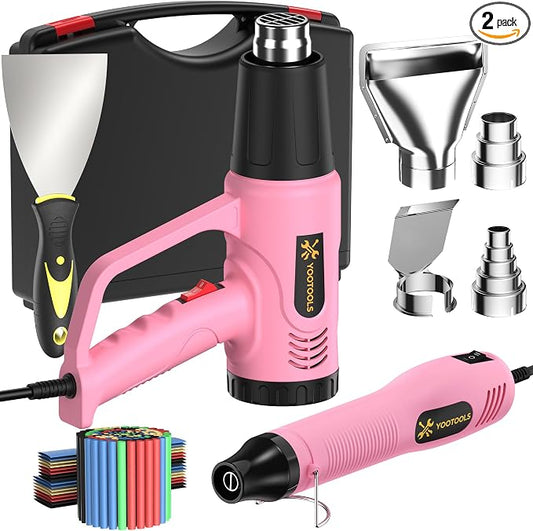 Pink Digital Heat Gun 900W Kit, 100-650°C Adjustable Hot Air Gun