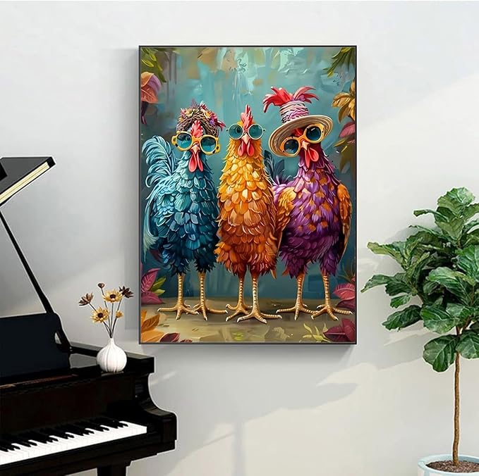Hestarcul Paint by Numbers Kits for Adults,Chicken Easy Adult Painting by Number on Canvas for Beginner,Animal DIY Watercolor Painting for Gift Home Decor Relax.