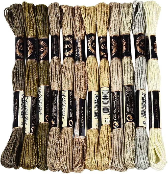 12 Skeins 105 Yards 6 Ply Brown Embroidery Thread Assorted Gradient Bulk Friendship Bracelet String Variegated Cross Stitch Yarn Polyester Floss Set for Crochet Hand Sewing Knitting Crafts