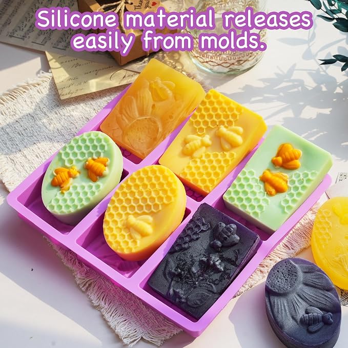 87 pcs Soap Making Kit with 2 Pack Bee Silicone Soap Molds, 20Gift Bags, 20 Tags,20 Paper Boxes, 24 pcs bee Stickers,65ft Jute Twine Craft Set for DIY Handmade Soaps Suitable for All Enthusiasts