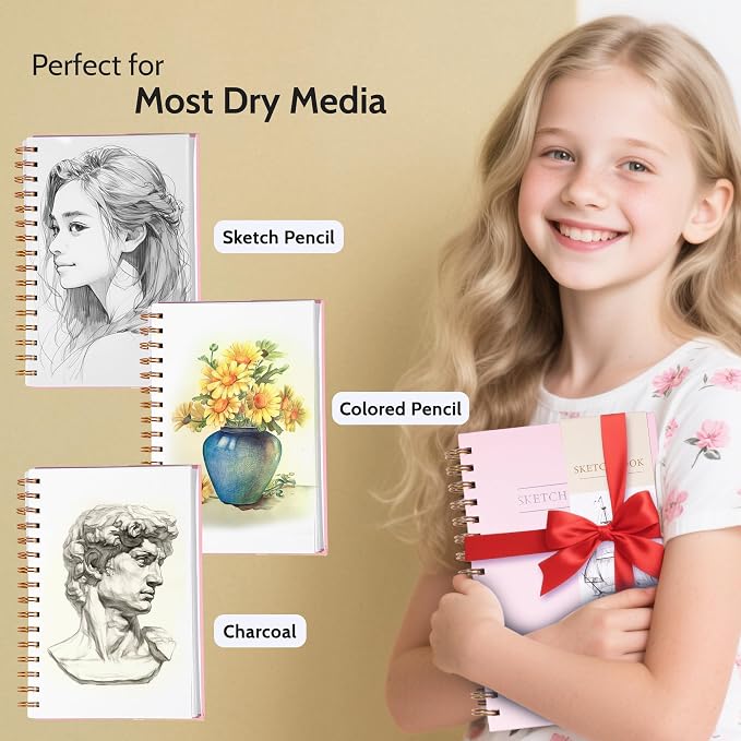Yoment 5.5" x 8.5" Sketch Book Small Sketchbook for Drawing 100 Sheets Hardcover Spiral Sketch Pad for Kids(68lb/100gsm) Art Sketchbook Drawing Blank Paper Book for Beginner Artist with Pencil Pink | Pink,68 lb/100gsm Hardcover Sketch Pad for Kids,Art ...