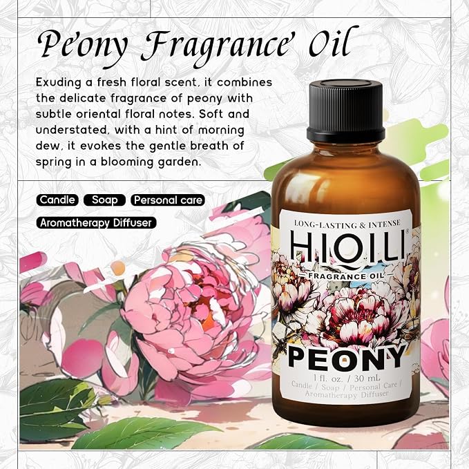 HIQILI Peony Fragrance Oil for Diffuser, Candle & Soap Making - 1 Fl Oz