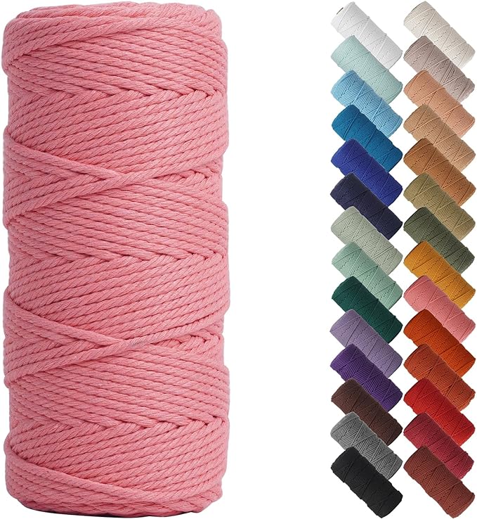 NOANTA Dark Pink Macrame Cord 3mm x 109yards, Cotton Rope Macrame Yarn | Macrame Rope Supplies, 3 Strand Twisted Cotton Yarn String, Cotton Cord for Wall Hanging, Plant Hangers, Crafts, Knitting