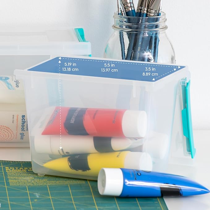 IRIS USA Storage Bins with Lids |Made in USA| 2 Qt Tall - (6-Pack) - Clear | Sensory Craft Organizers, Plastic Clip Box Totes, Flat Containers for Organizing Paper, Office, Art & Study Supplies
