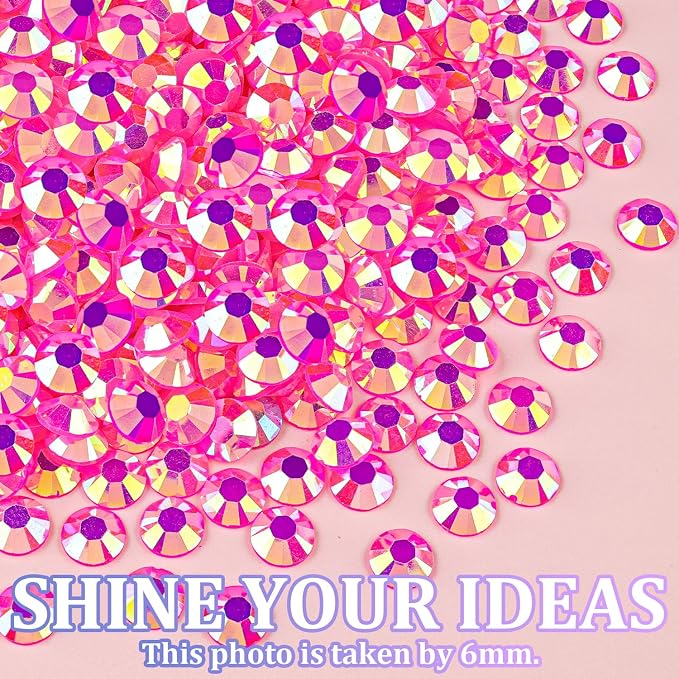 25000Pcs Resin Rhinestones for Crafting, Hot Pink AB 2-6mm Mixed Sizes Non Hotfix Flatback Gems with 1Pcs Glue, Bedazzling Crystal for DIY Craft Clothing Mugs Tumblers Shoes Fabric Decor Nail Art