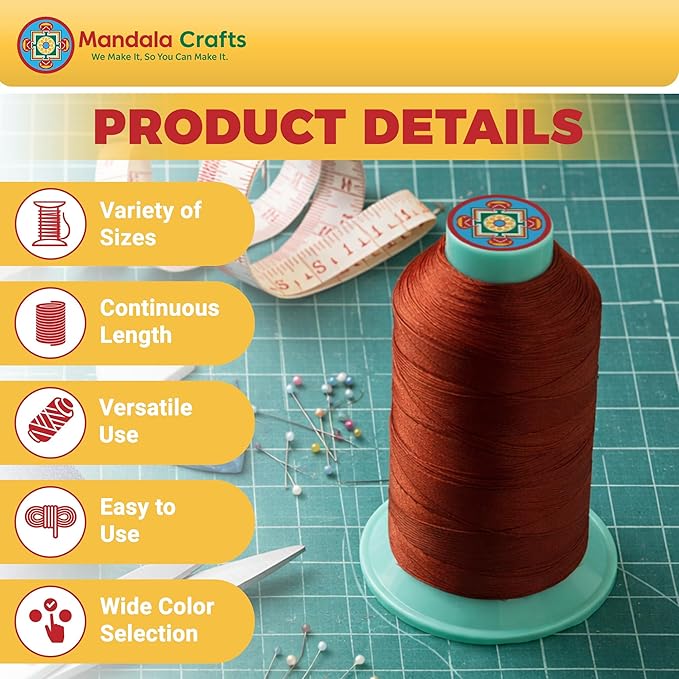 Mandala Crafts Size 69 210D T70 Natural Bonded Nylon Thread, 1500 YDs