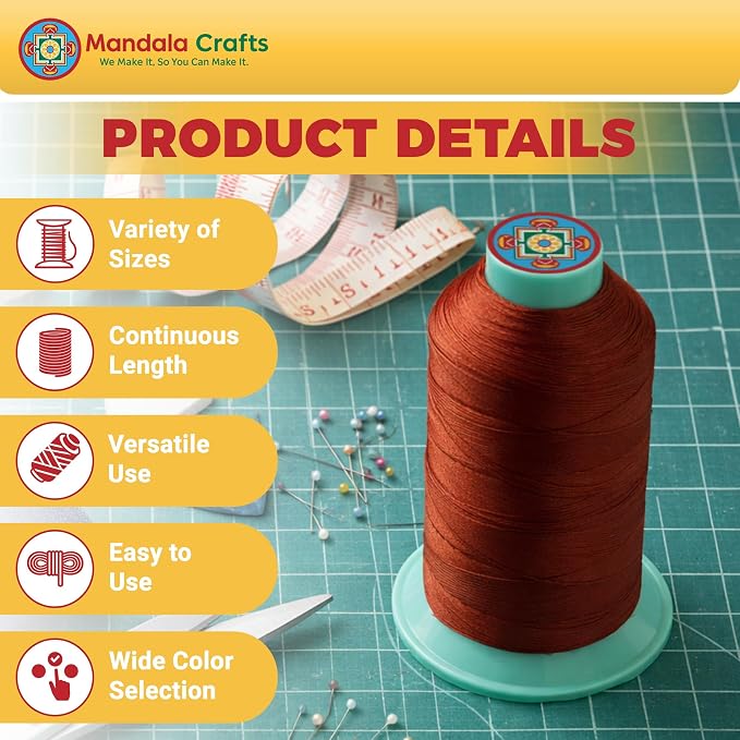 Mandala Crafts Size 46 210D T45 Russet Brown Bonded Nylon Thread, 2843 YDs