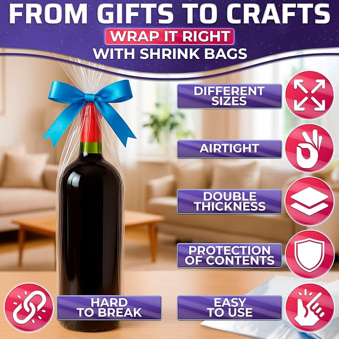 PalaYou 100 Pcs Heat Shrink Wrap Bags 6x12, PVC Film (Clear), Gift Sets | Shrink Wrap for Bottles, Candles, and Makeup Brushes; Hair Dryer or Heat Gun Use; Dust and Moisture Cover; Gift Packaging