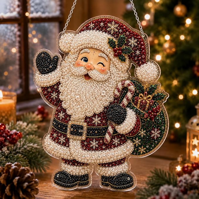 Christmas Pearl Diamond Painting Suncatcher Kit, DIY Craft (#G, 8in)