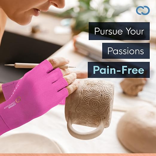 Copper Compression Arthritis Gloves | Fingerless Arthritis Carpal Tunnel Pain Relief for Men & Women | Hand Support Wrist Brace for Neuropathy, Rheumatoid, Tendonitis, Swelling, Crocheting Pink M