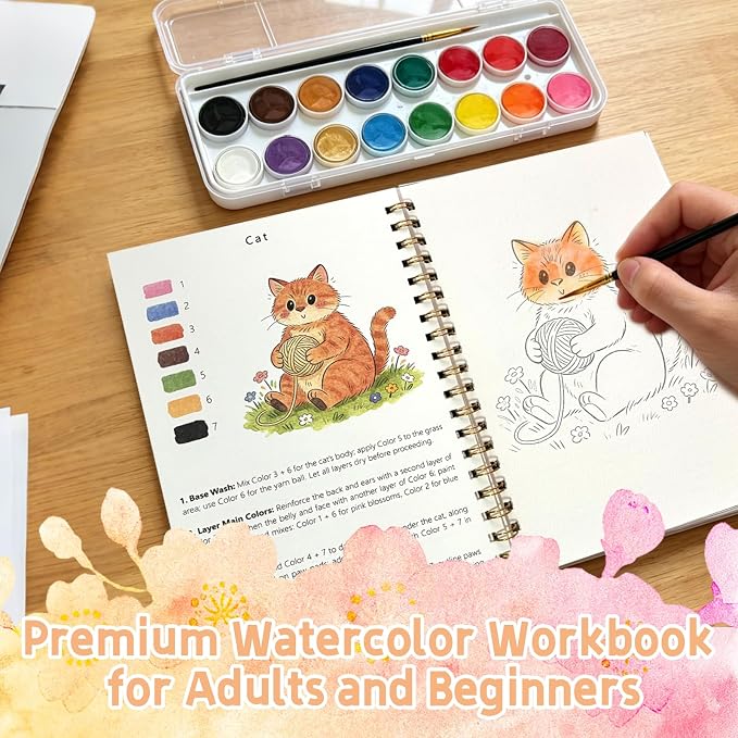 Watercolor Workbook, 16 Colors Watercolor Books Paint Set for Adults Teens