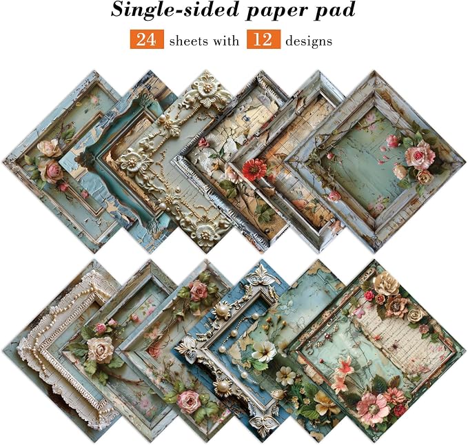 6 x 6 In Scrapbook Paper Pad Cardstock,24 Sheets Garden Pattern Design Floral Decorative Decoupage for Photo Album Card Making Folded Supplies Gift Wrapping Junk Journals DIY Crafts