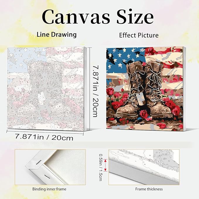 4 Pack Independence Day Paint by Numbers Kit for Adults Beginners Framed - DIY 4 of July Patriotic Adults Paint by Numbers Kits on Canvas, Small Easy Acrylic Oil Painting for Wall Decor (8 x 8 Inch)