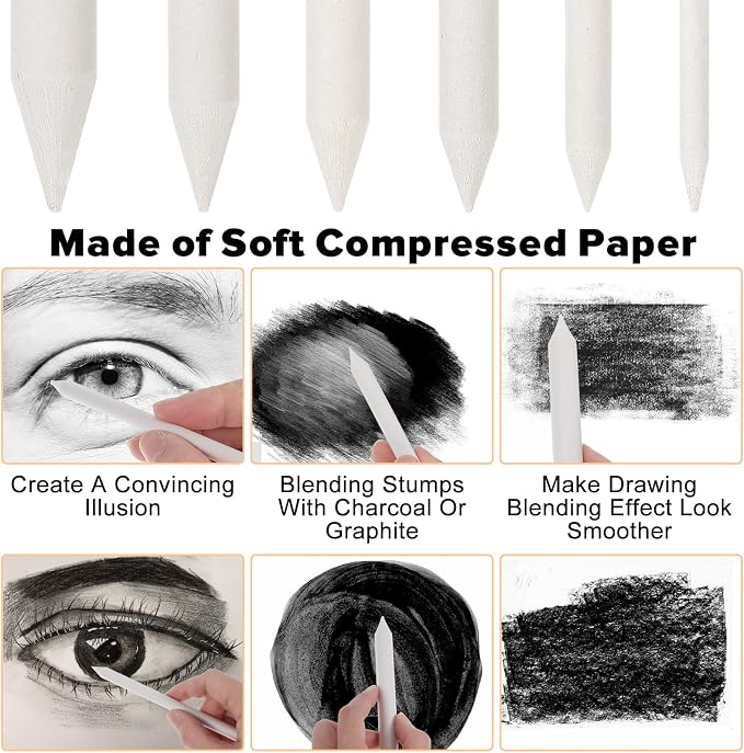 18pcs Oil Pastel Blending Tools, Ymapinc Blending Stumps for Drawing, Blenders & Shading Tools 6 Sizes for Charcoal Drawing Sketching Special Tortillions Art Supplies