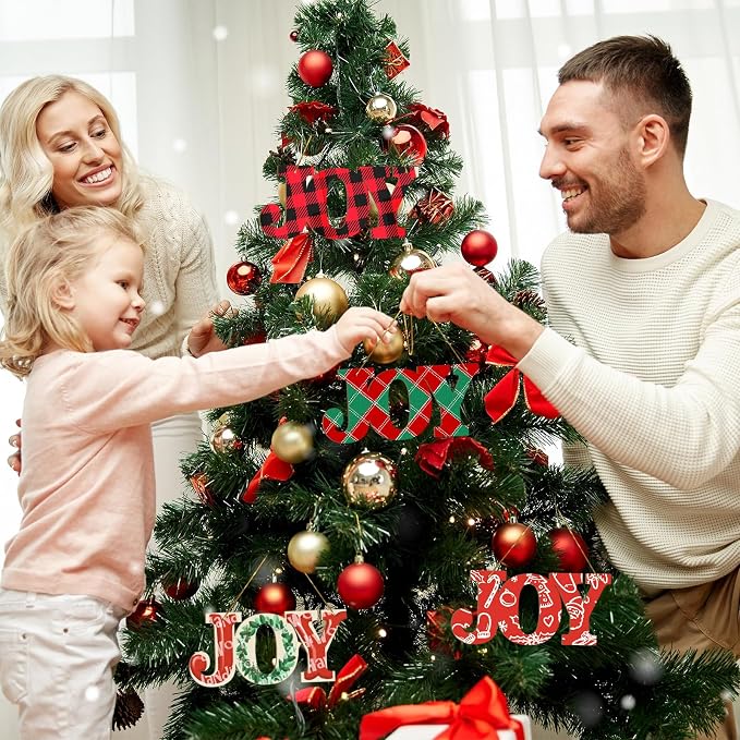 Large Christmas Wooden Ornaments to Paint 10Pcs, DIY Blank Unfinished Joy Wood Cutout Ornament for Crafts Hanging Decorations, Thanksgiving Wedding Birthday Party Decoration