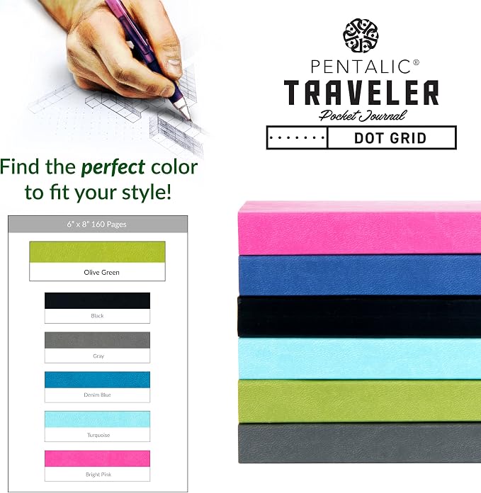 Pentalic 6 x 8" Pocket Dot Grid Traveler Journal, 160 Pages, Olive Green