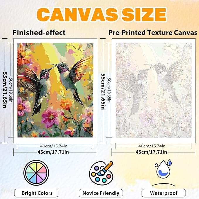 CRZMODE Hummingbird Paint by Numbers Kit for Adults, Hummingbird Paint by Numbers for Adults, Acrylic Painting Crafts for Home Decor Gift (16x20inch)