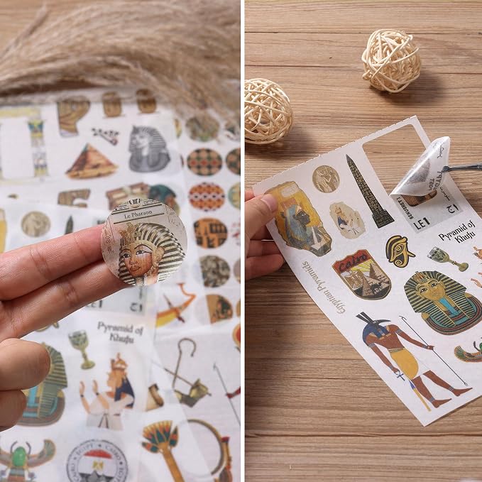 Ancient Ecypt Scrapbooking Stickers 400 Pre-Cut Washi Stickers & 20 Scrapbook Papers Vintage Mysterious Egyptian Aesthetic Sticker journaling Supplies