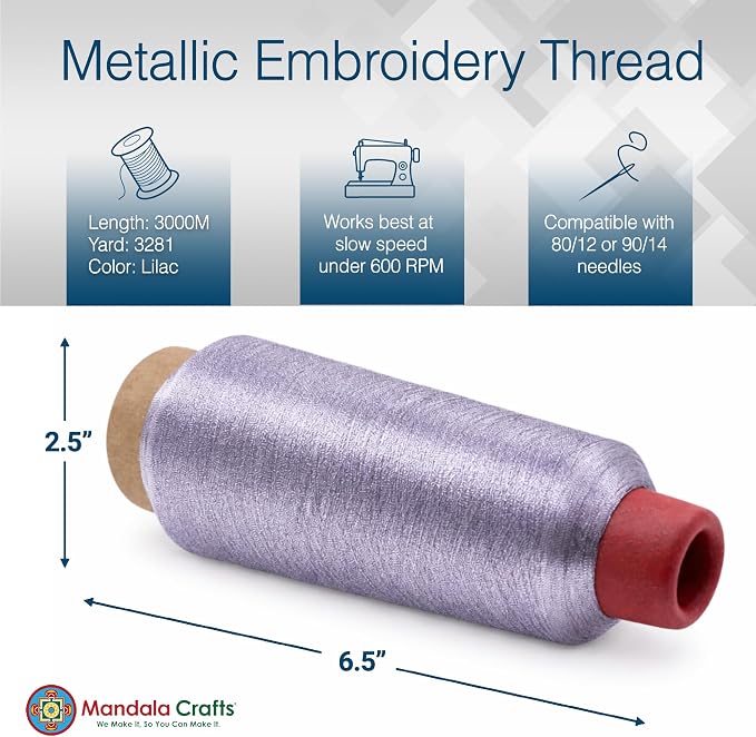 Mandala Crafts Metallic Lilac Embroidery Floss for Sewing, 3281 Yard Spool
