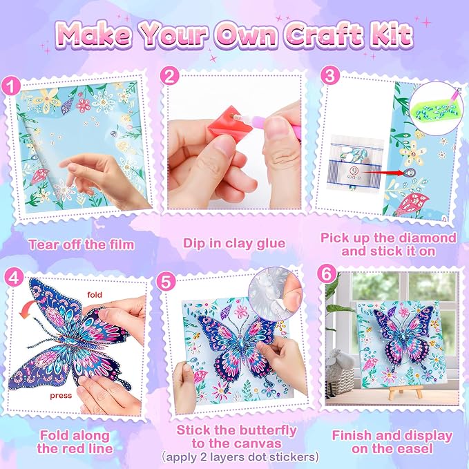 Crafts for Kids Age 8-12, Girls Birthday Gifts, Butterfly Diamond Painting