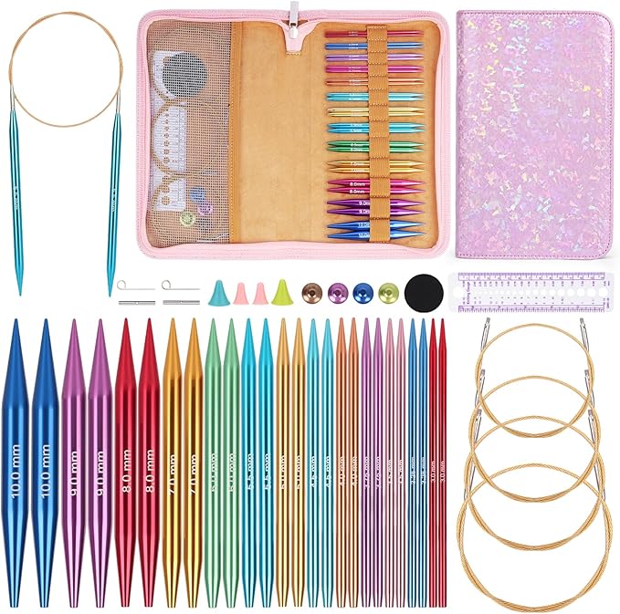 Katech 13 Pairs Interchangeable Circular Knitting Needles (3.0mm~10.0mm) | Knitting Needle Set with Flexible Cables-Perfect for Sweater/Beanie Hat/Blanket/Afghan/Socks-Ideal Gift for Beginners