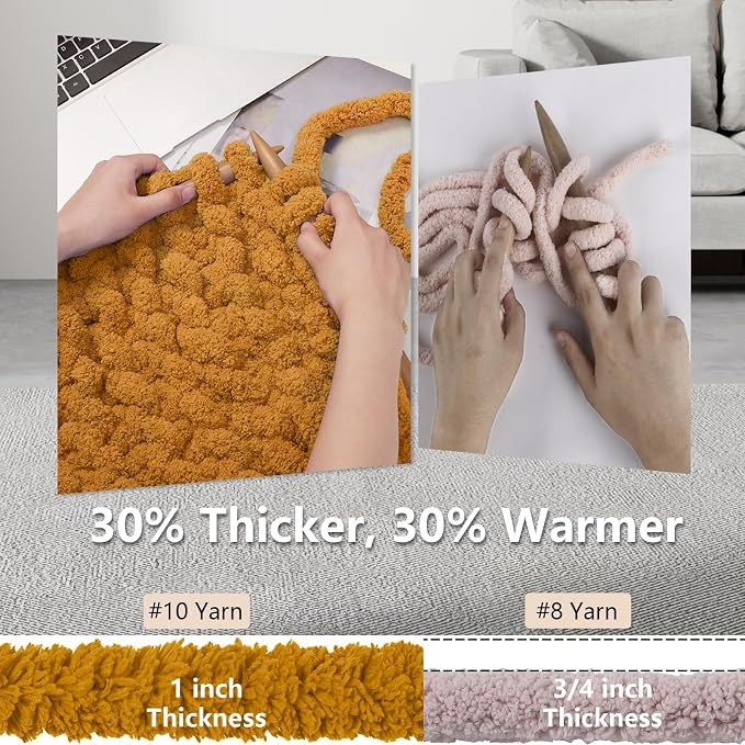 Cozyful Chunky Yarn for Hand Knitting - #10 Chunky Chenille Yarn, Jumbo Big Thick Chunky Yarns for Crocheting, Super Bulky Chunky Knit Blanket Yarns, 8 Skein (22 yds 8 oz Each Skein), Mustard Yellow