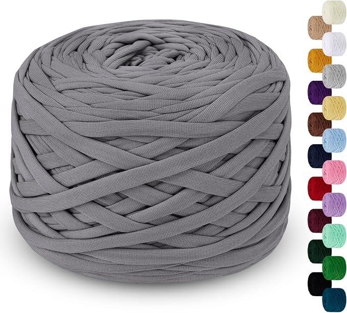 285g T-Shirt Yarn for Crocheting 109 Yards Elastic Ribbon Thick Fabric, Knitting for Crochet Bag, Blanket, Basket, DIY Projects, Home Decor (Dark Gray)