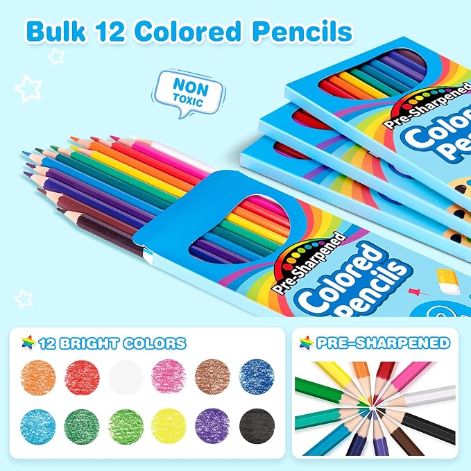 V-Opitos 48 Count Colored Pencils, 4 Packs Pre-sharpened Coloring Pencils for Kids in 12 Colors, Bulk School Supplies for Teachers, Ideal Back to School Supplies & Classroom Prizes