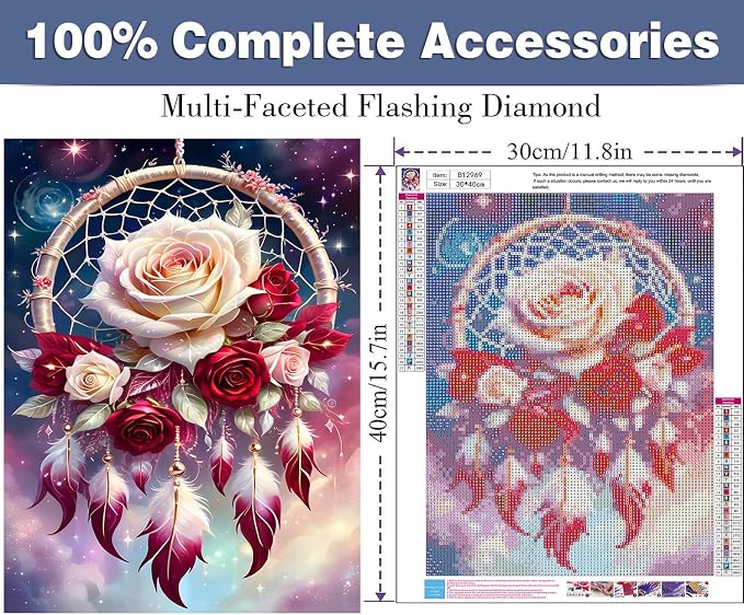 ijbnhd Rose Dream Catcher Diamond Painting Art Kit for Adults 12x16inch