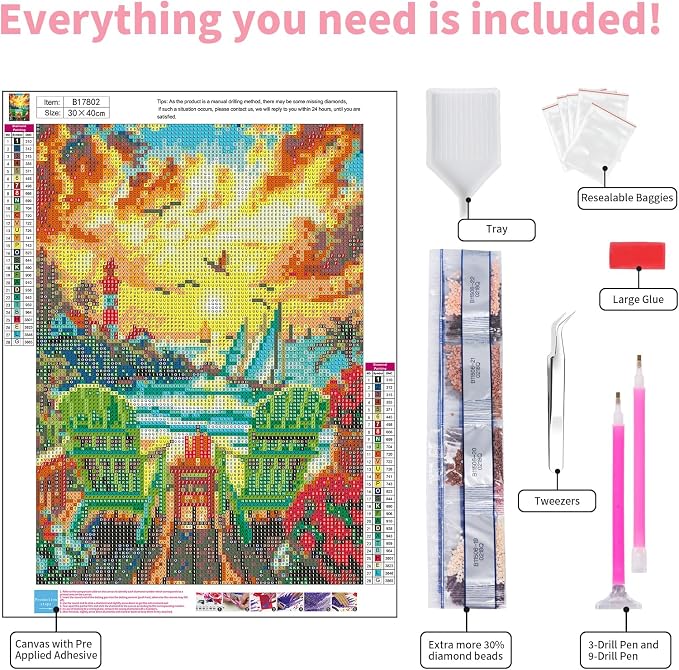Diamond Art Kits for Adults, 5D Sunset Lighthouse Diamond Painting Kit