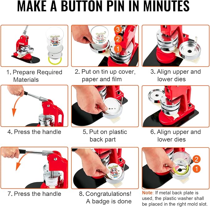 VEVOR 500 Sets 1.25 inch 32mm Pin Back Button Parts for Button Maker Machine, DIY Round Button Badge Parts, Set Includes Metal Top, Plastic/Metal Button, Clear Film, and Blank Paper For Gifts Presents