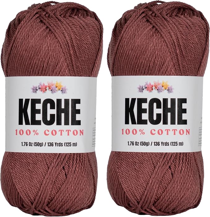 Cotton Yarn - 100% Cotton Yarn for Crocheting and Knitting, Mercerized Cotton Amigurumi Yarn Fine-Sport 2 1.76 oz (50g) / 136 Yrds (125 m) 2 Skeins - Brown