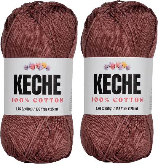 Cotton Yarn - 100% Cotton Yarn for Crocheting and Knitting, Mercerized Cotton Amigurumi Yarn Fine-Sport 2 1.76 oz (50g) / 136 Yrds (125 m) 2 Skeins - Brown