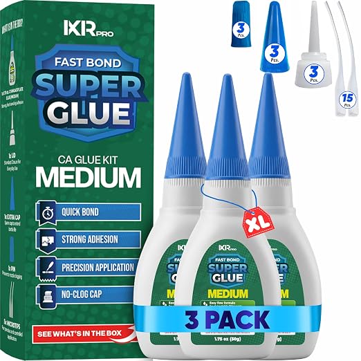 Medium CA Glue, Super Glue, Cyanoacrylate Adhesive, 3 Pcs 1.75oz Repair kit