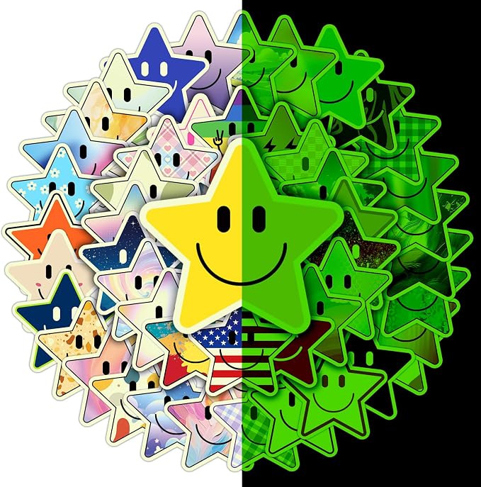 50PCS Glow in The Dark Stickers, Smile Star Stickers