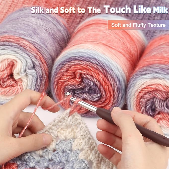 Katech 4 Pack Gradient Cake Yarn for Crocheting-Fairyland Yarn-Super Soft | 100g/3.52 oz-DK Light Weight #3-60% Cotton 30% Acrylic 10% Wool-Perfect for Scarves, Shawls, Blankets and Garments(L)